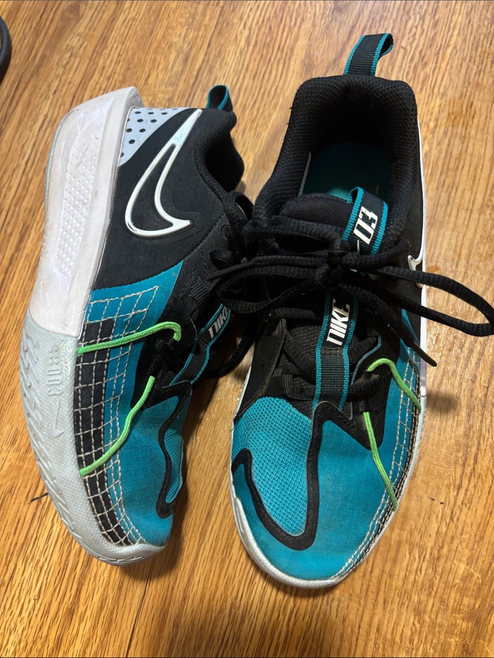 Nike Kids Teal, Black, and Lime Green Running Sneakers